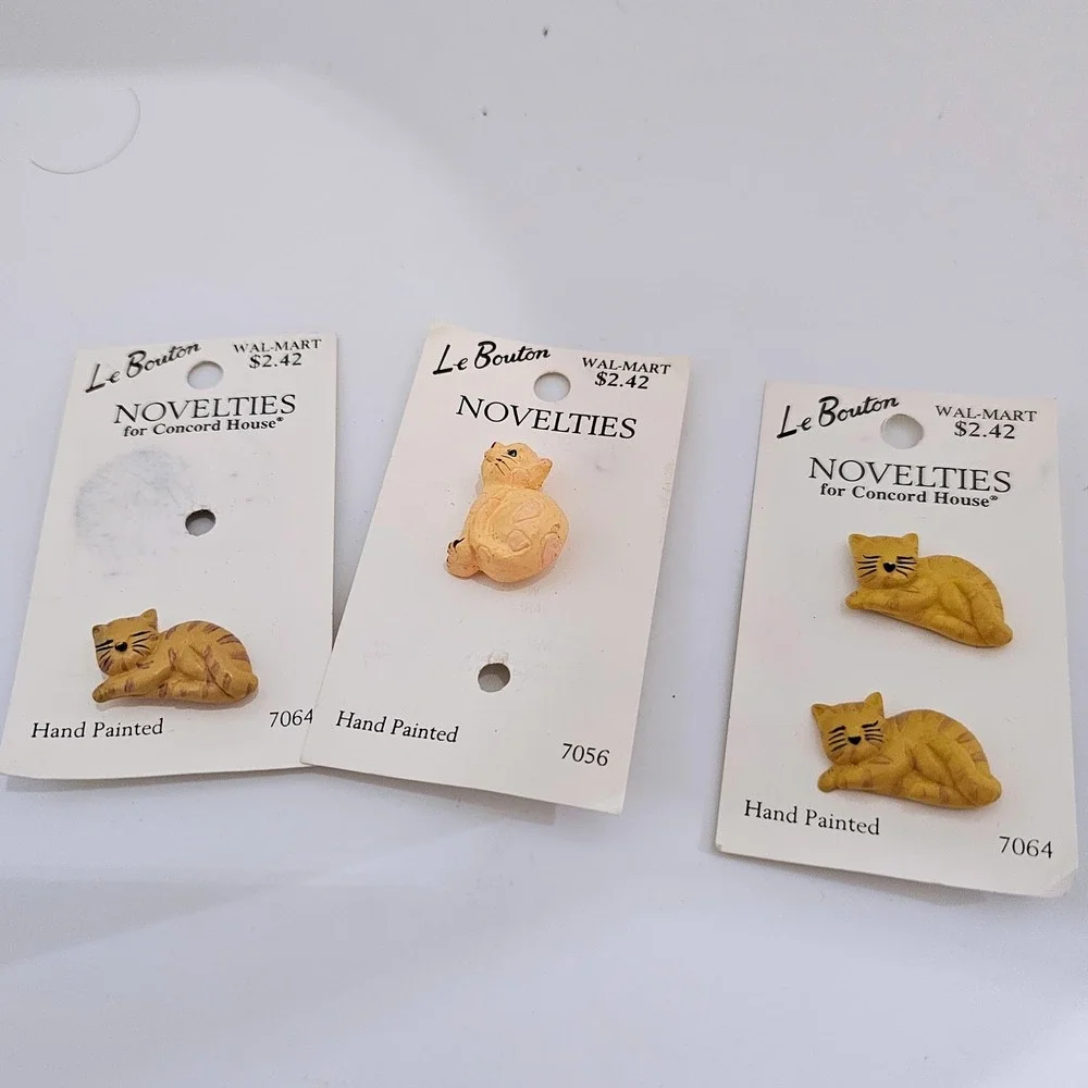 Vintage Le Bouton Novelties Hand Painted Cat Buttons Lot of 4 Orange Tabby
